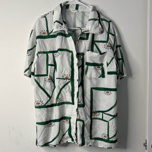 Commense Pants - Women’s  White and Green Patterned Shirt